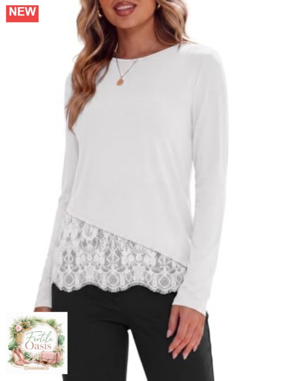 Lace Patchwork Long Sleeve Tunic Crop Top